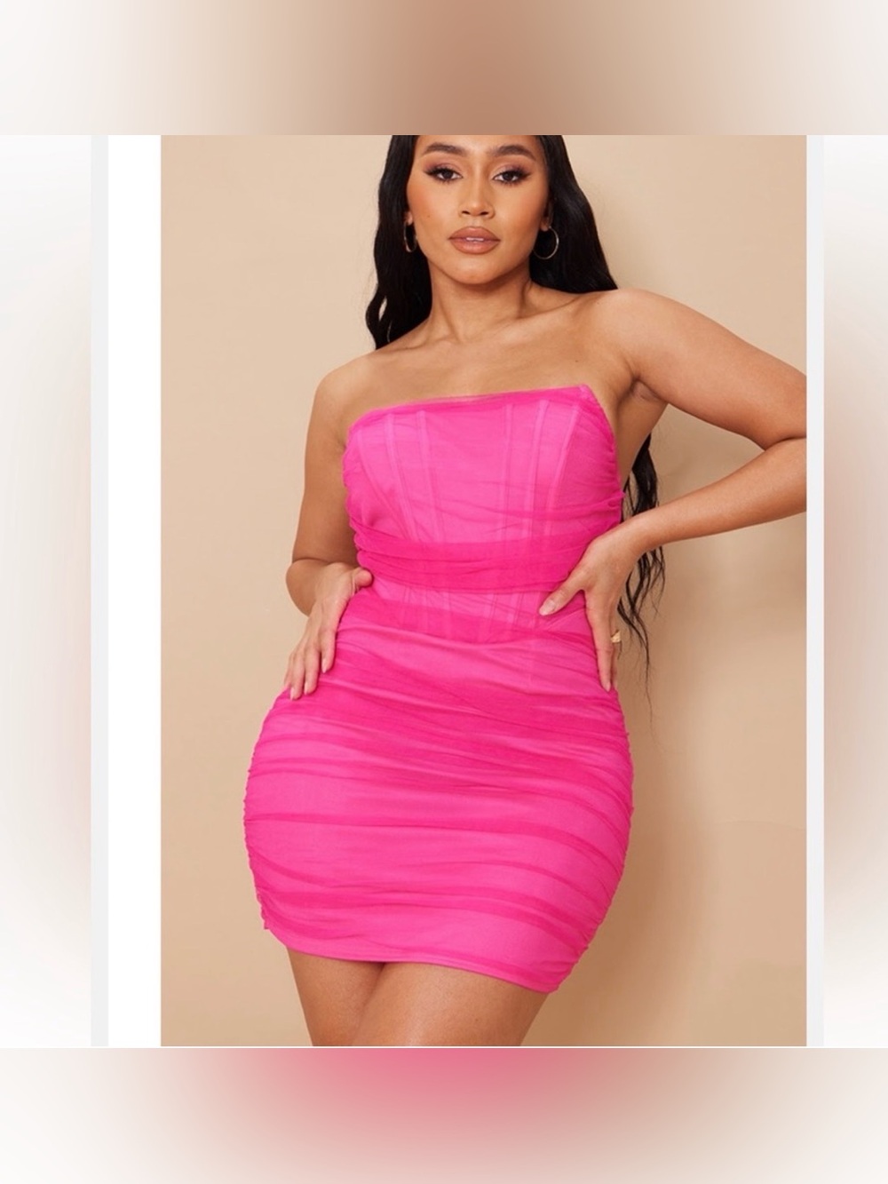 Barbie Plus Size Pink Mesh Corset Ruched Bandeau Mini Dress Party Club Y2K UK 16